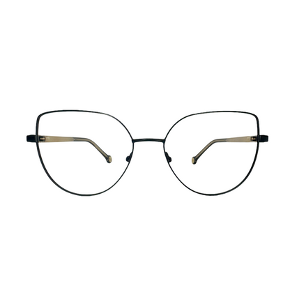 Óculos Feminino Metal Preto Com Haste Revestida em Acetato Dourado e Preto SU59319 C1 53