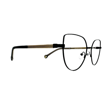 Óculos Feminino Metal Preto Com Haste Revestida em Acetato Dourado e Preto SU59319 C1 53