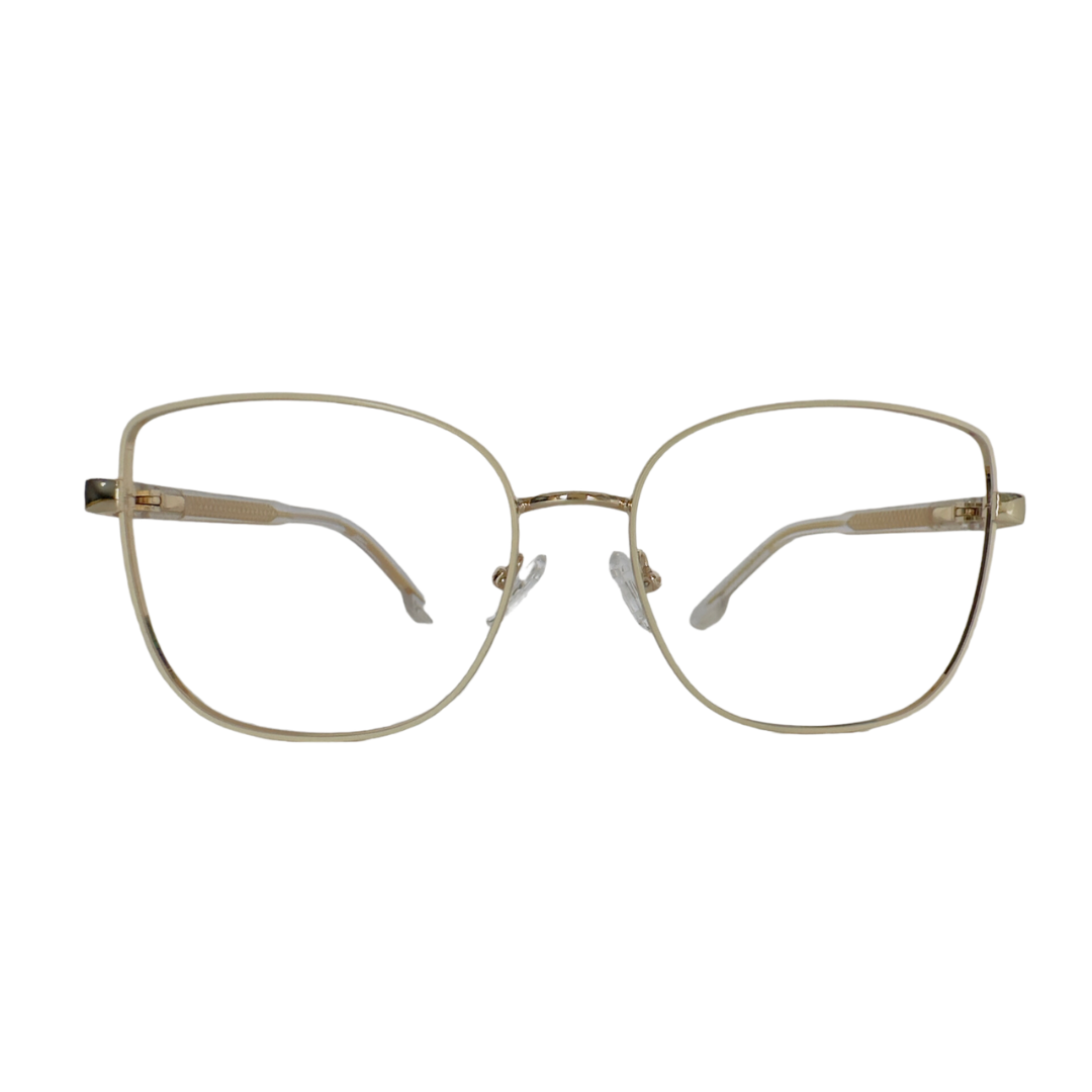 Óculos Feminino Branco e Dourado com Haste Revestida de Acetato em Dourado SUM8806 C8 54