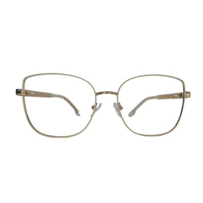 Óculos Feminino Branco e Dourado com Haste Revestida de Acetato em Dourado SUM8806 C8 54