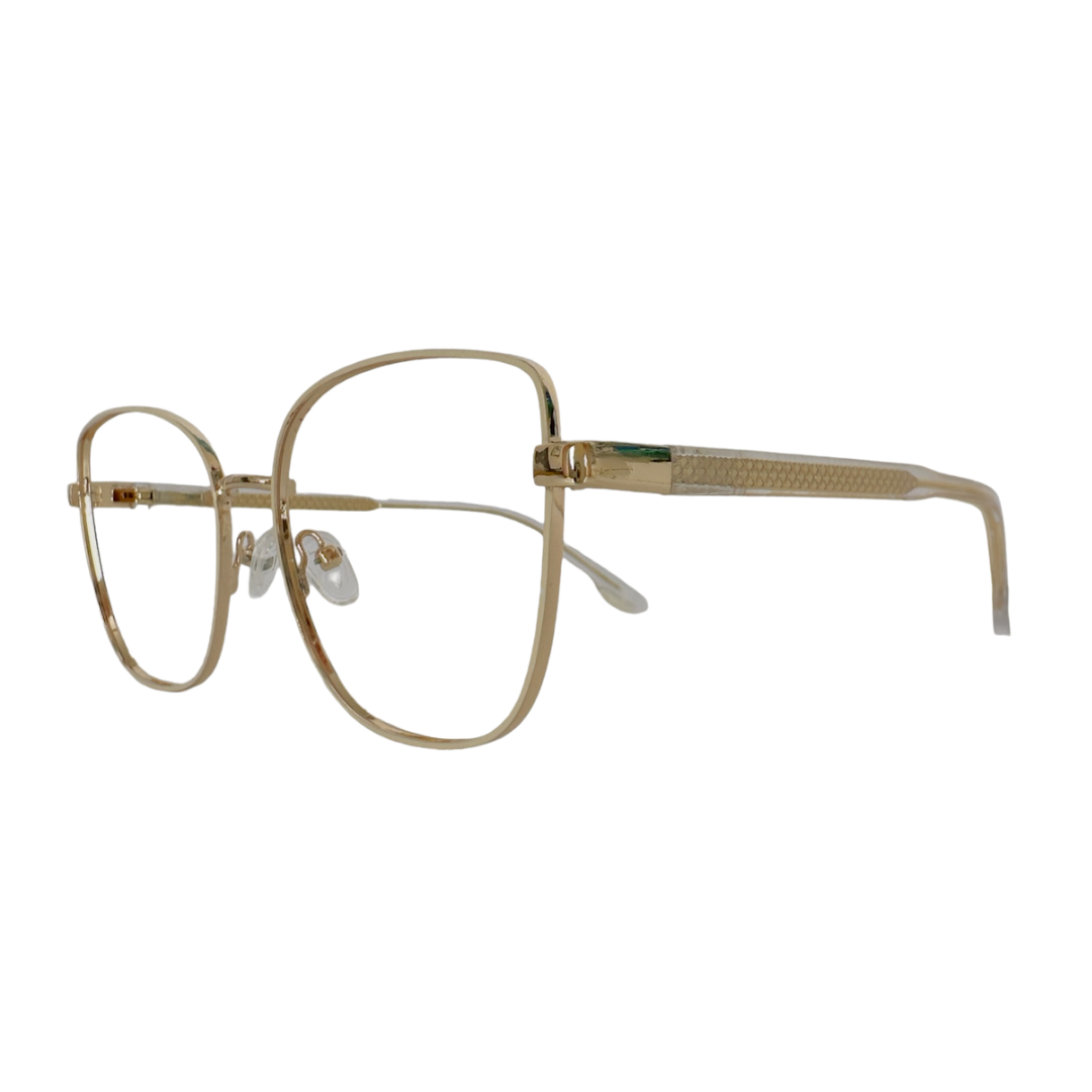 Óculos Feminino Branco e Dourado com Haste Revestida de Acetato em Dourado SUM8806 C8 54