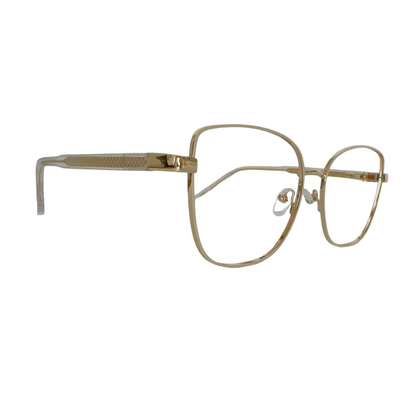 Óculos Feminino Branco e Dourado com Haste Revestida de Acetato em Dourado SUM8806 C8 54