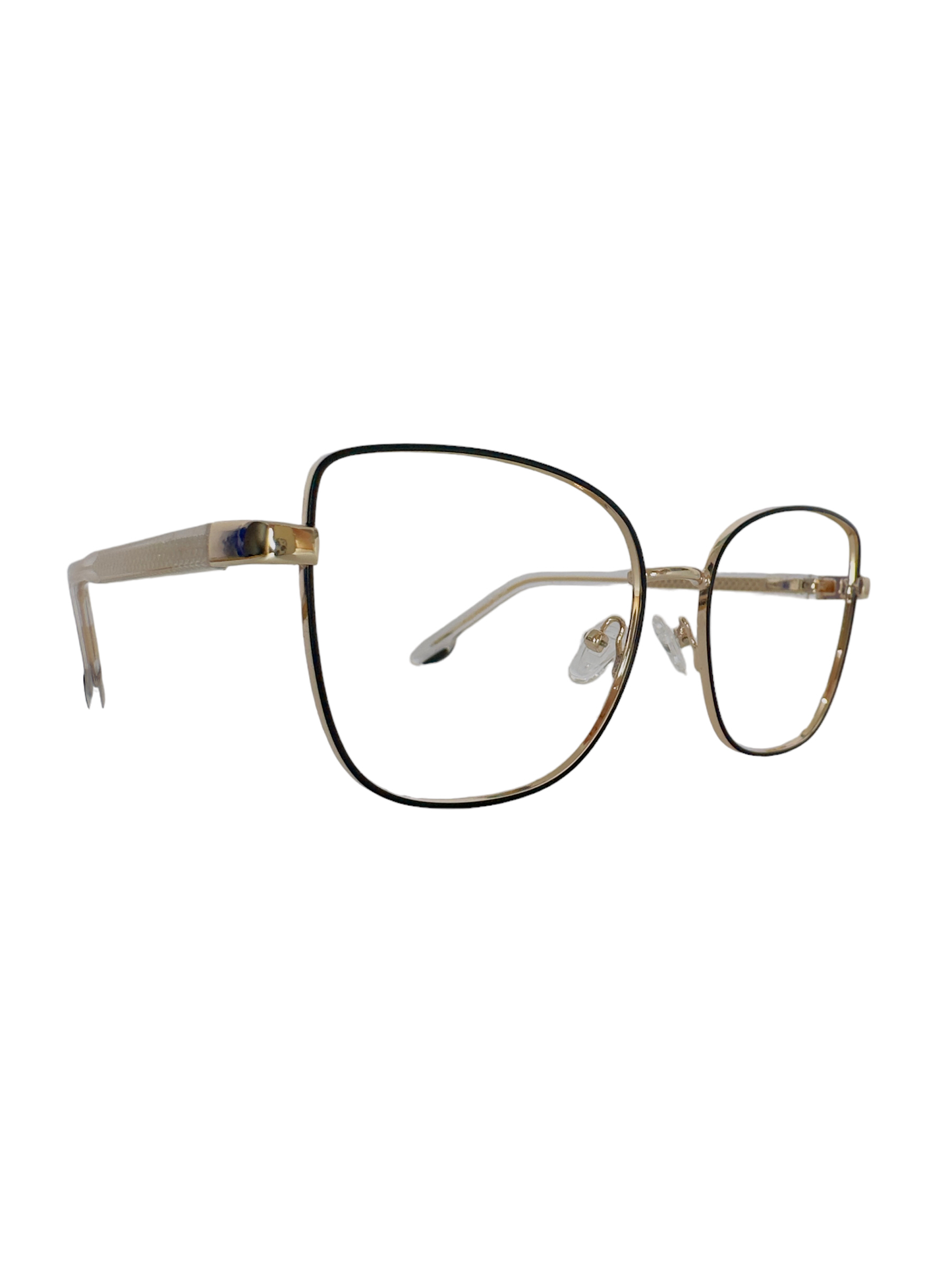 Óculos Feminino Metal Preto e Dourado com Haste Revestida em Acetato Dourado SUM8806 C2 54