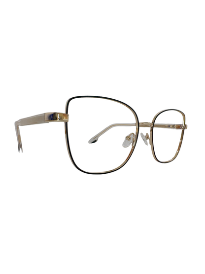 Óculos Feminino Metal Preto e Dourado com Haste Revestida em Acetato Dourado SUM8806 C2 54