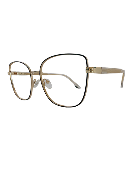 Óculos Feminino Metal Preto e Dourado com Haste Revestida em Acetato Dourado SUM8806 C2 54