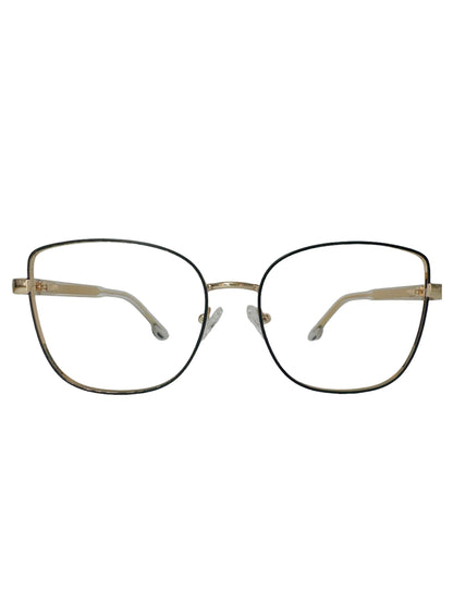 Óculos Feminino Metal Preto e Dourado com Haste Revestida em Acetato Dourado SUM8806 C2 54